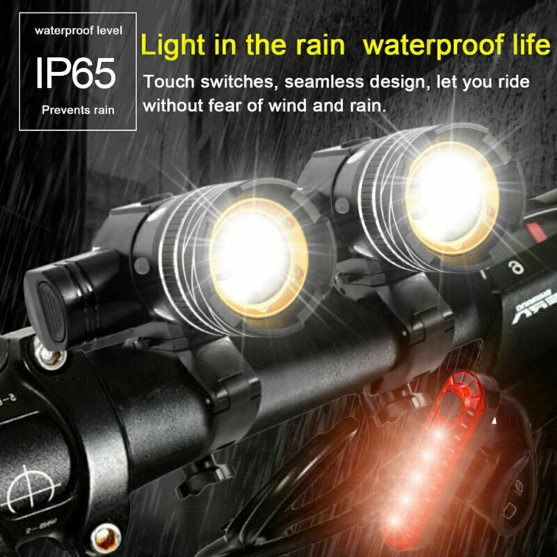 USB Rechargeable LED Bicycle Headlight & Rear Light Kit - 40000LM MTB Cycling Set