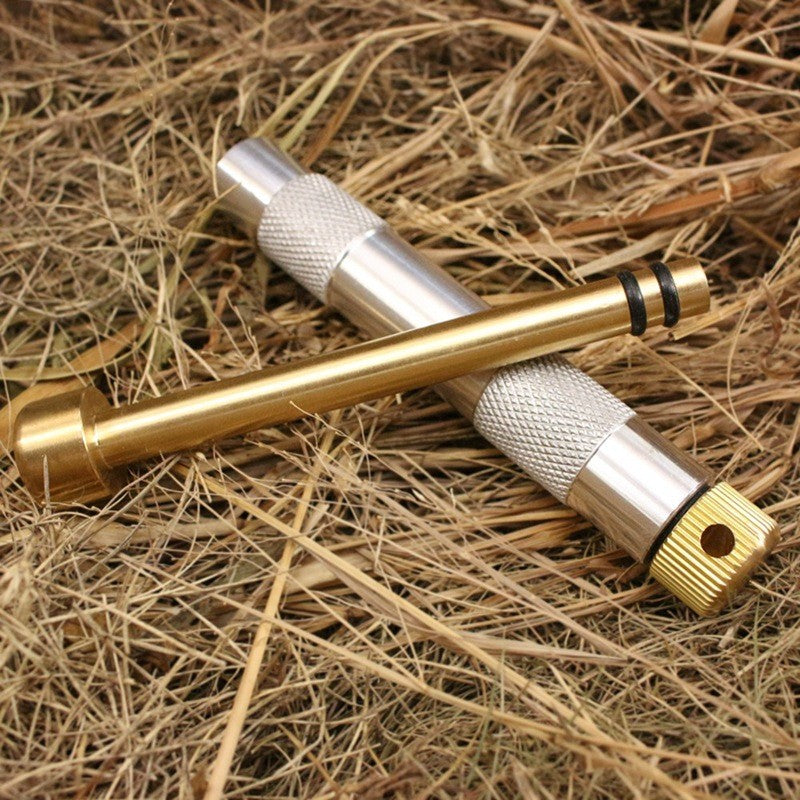 Portable Metal Fire Piston Fire Starter Brass Camping Survival Tool