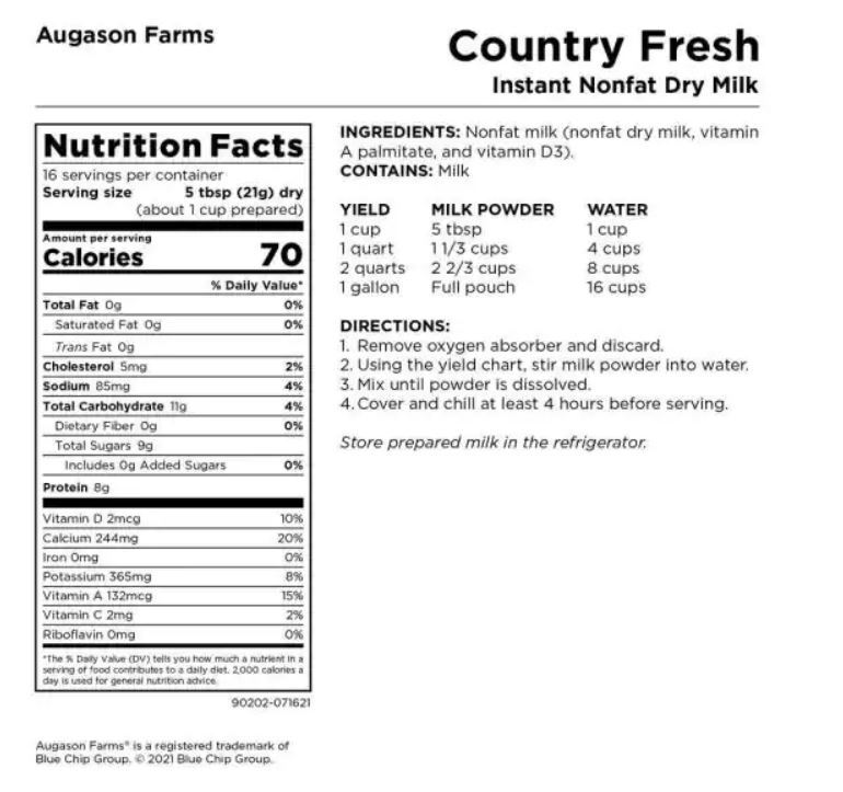 Emergency Powdered Milk - Long Shelf Life Nonfat Milk for Food Storage