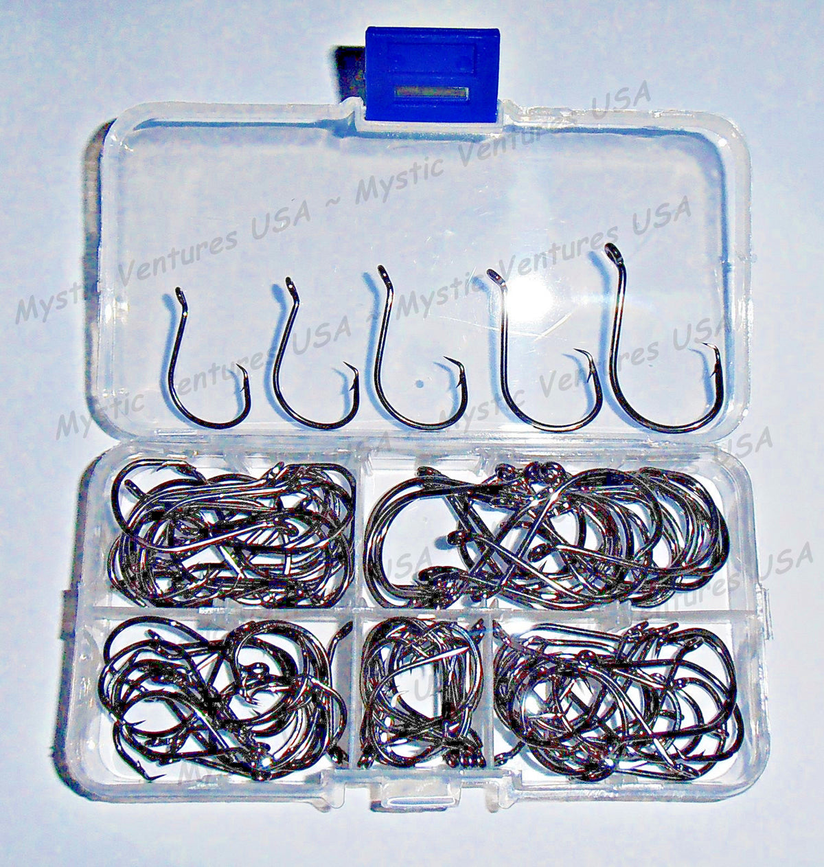 High-Quality Fishing Circle Hooks Set - Black Nickel, Multiple Sizes, Case