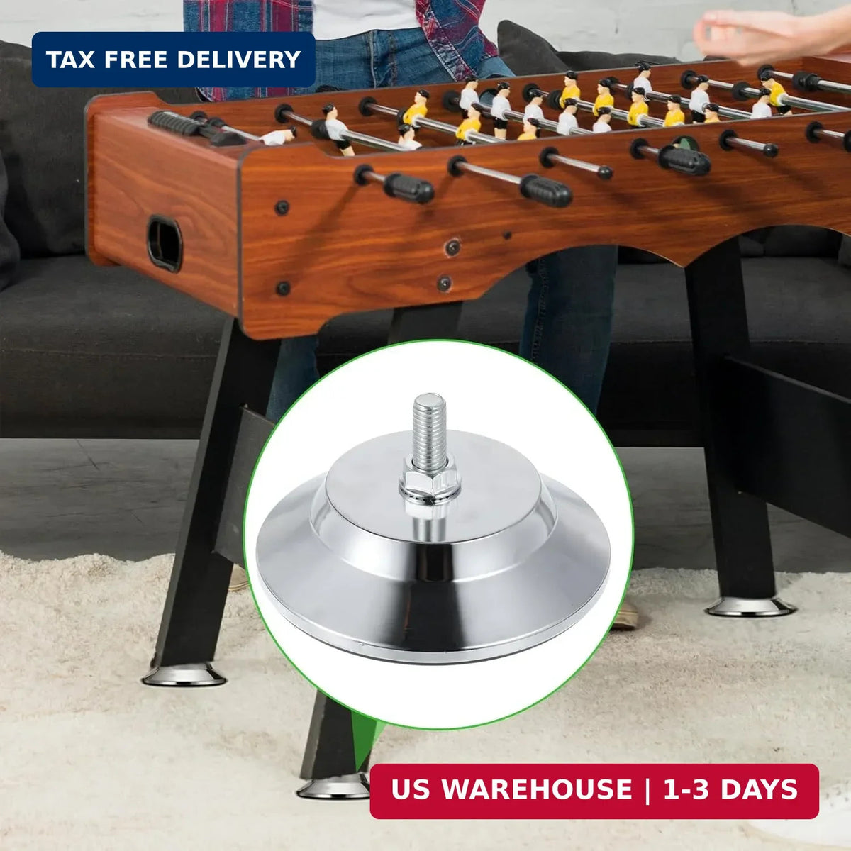 Adjustable 5 Inch Billiard Table Leg Levelers - Heavy Duty Metal Risers (4 Pack)