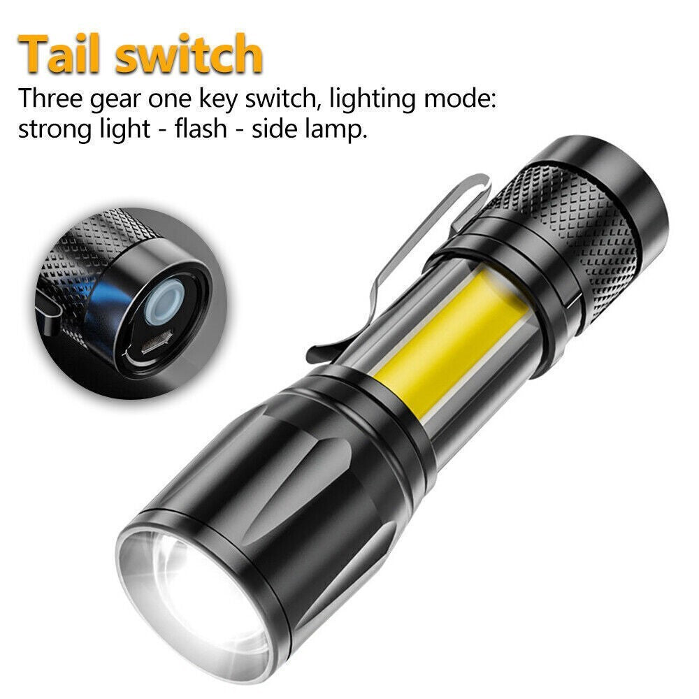 Mini USB Rechargeable LED Torch Light Zoomable Camping Flashlight