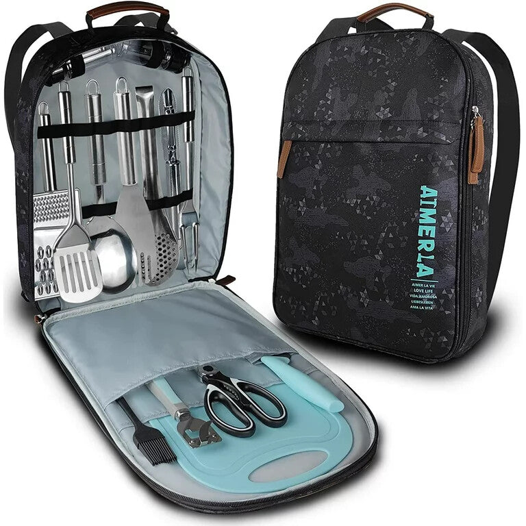 15-Piece Camping Utensil Set Portable BBQ Kitchen Cookware & Utensils