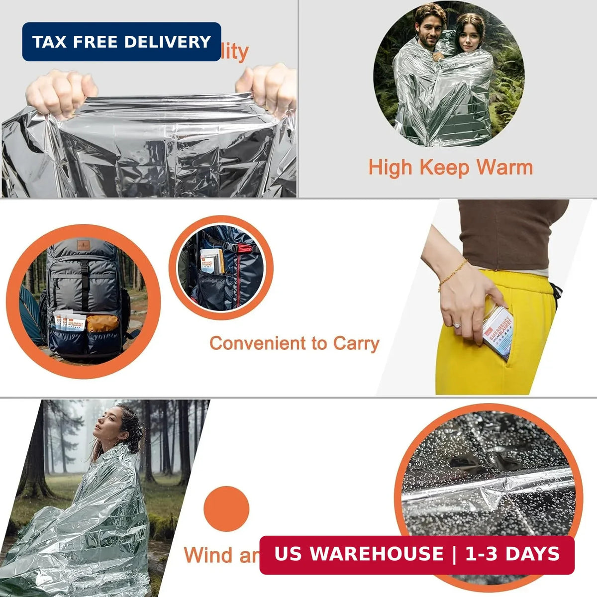 Large Emergency Mylar Thermal Blankets 82x62 Inches - Pack of 4