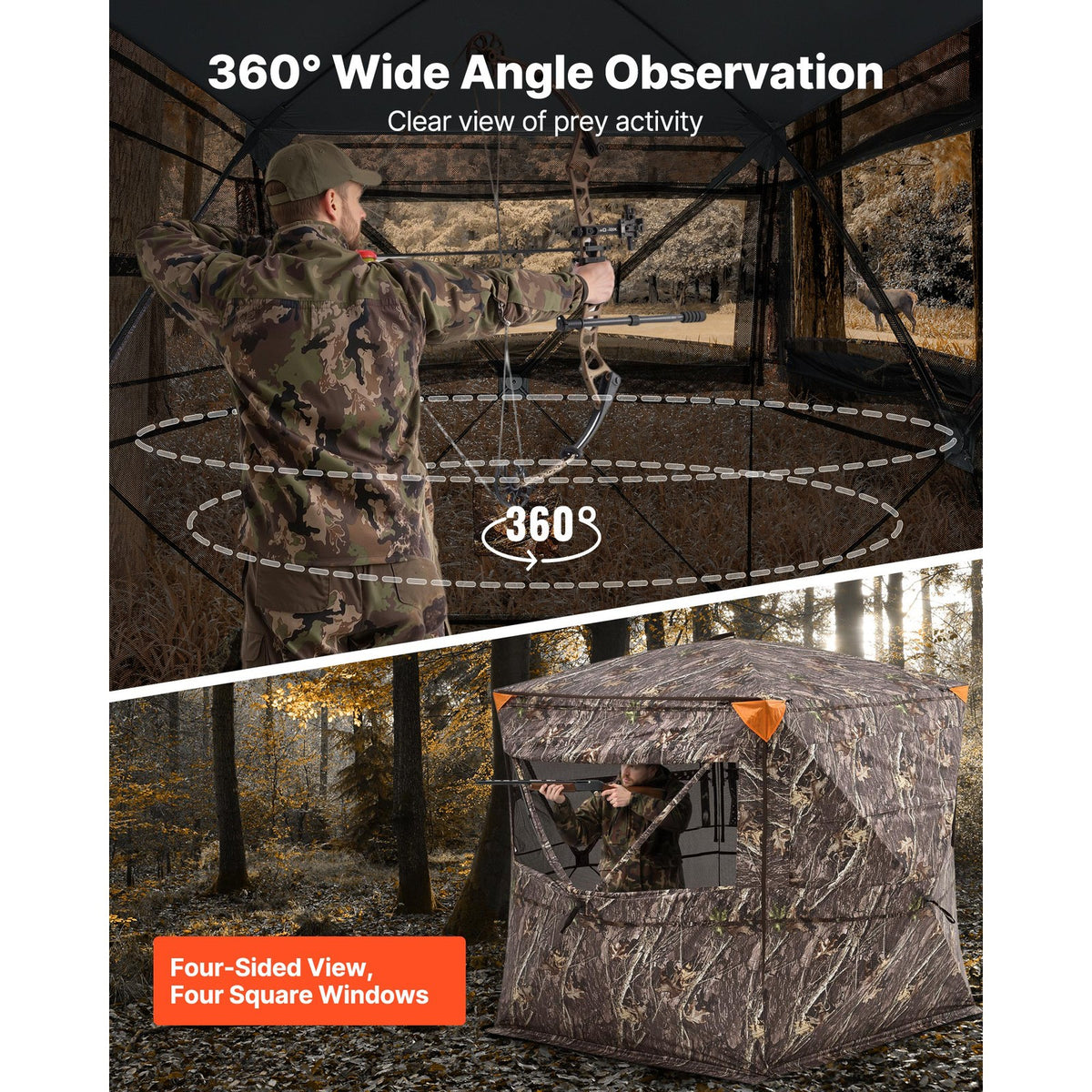 360° See-Through Hunting Blind for 4-5 Persons Ground Mesh Shelter