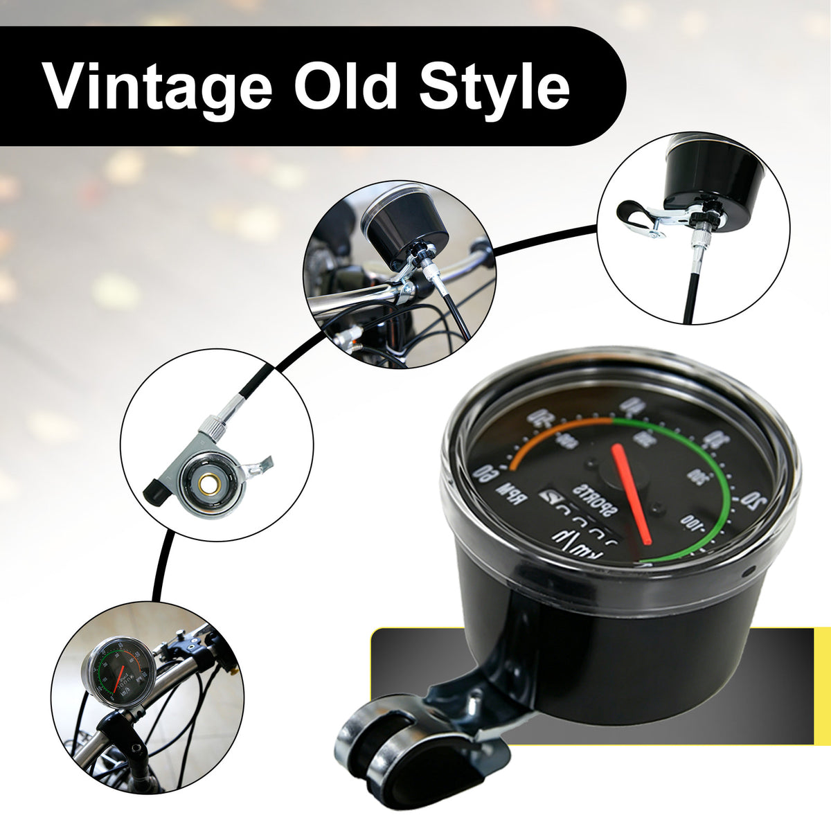 Analog Bicycle Speedometer with Mounting Hardware - Mechanical Odometer for Bikes