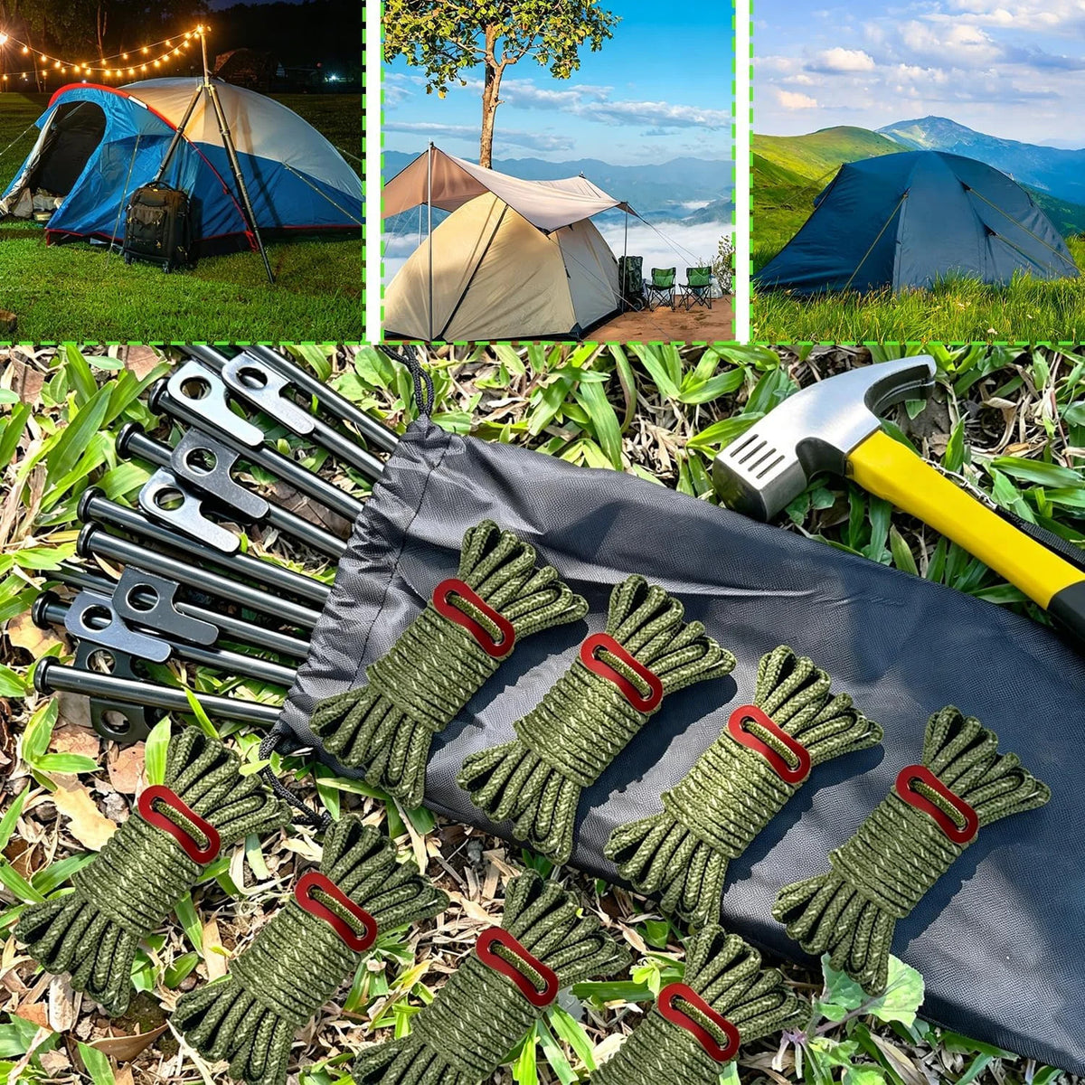 Ultralight 8 Pack 4mm Tent Guy Lines with Aluminum Tensioners - Total 104ft for Camping & Hiking