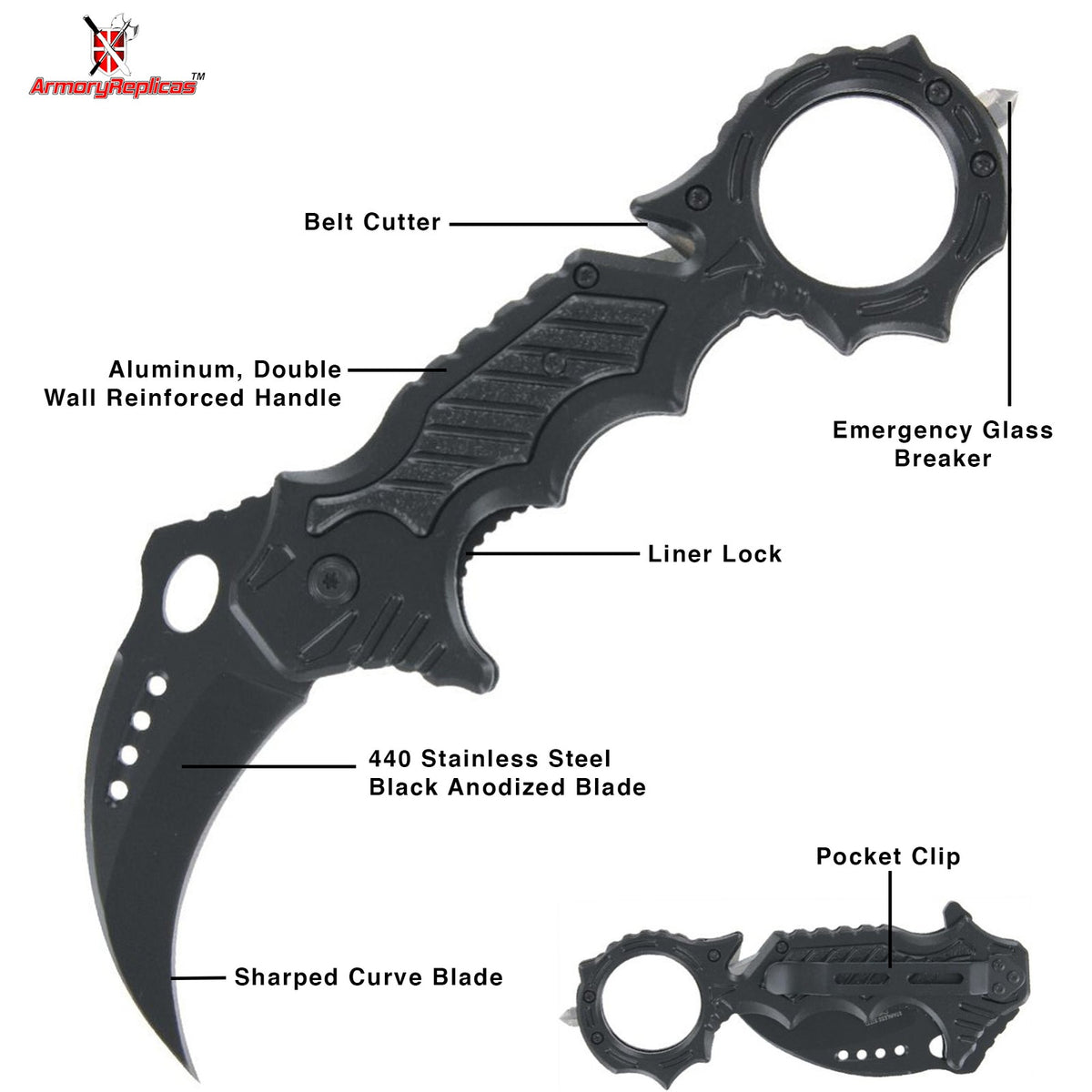 Tactical Karambit Knife with Spring Assist & Emergency Features