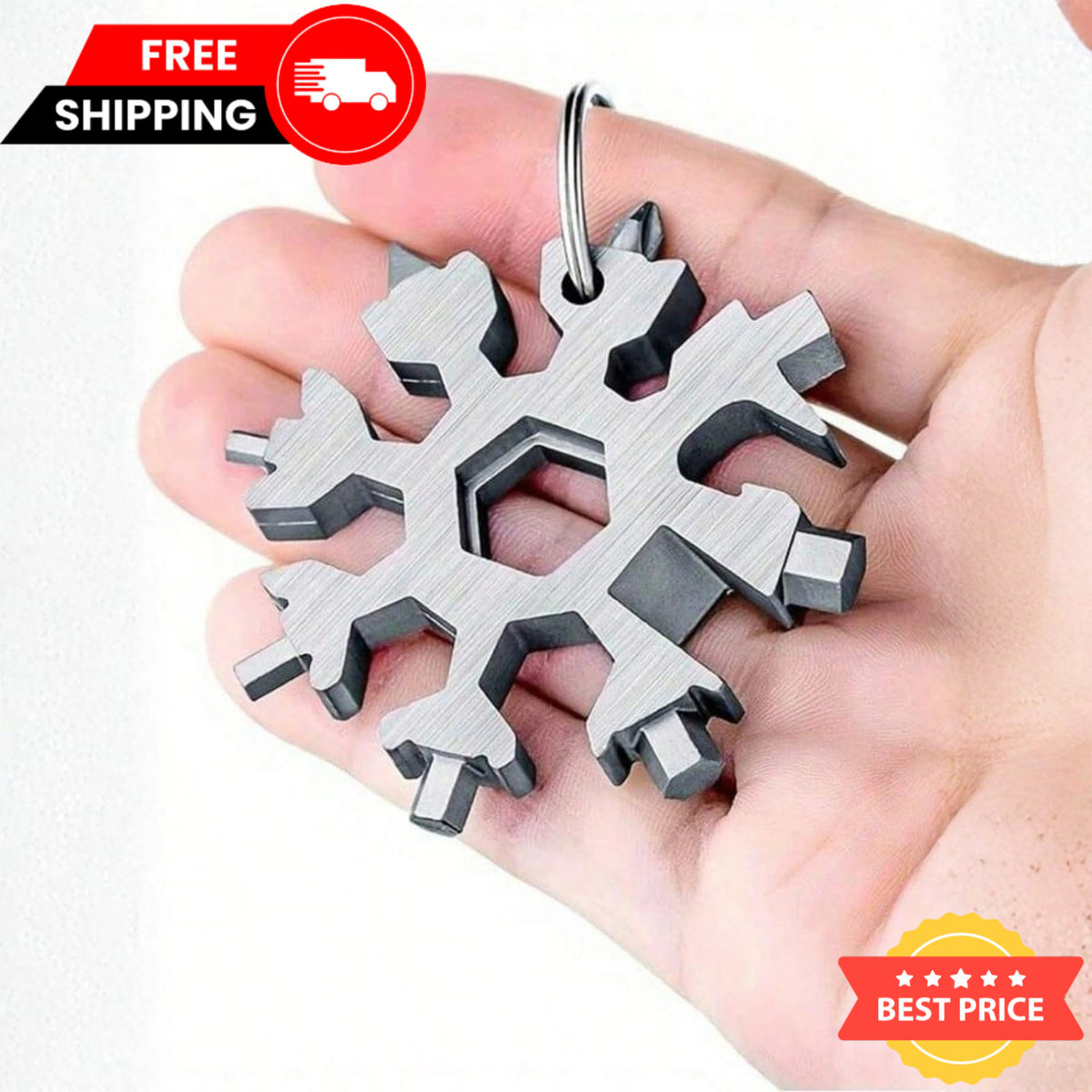 18-in-1 Snowflake Multi-Tool Wrench Screwdriver Keychain Set - Alloy Steel