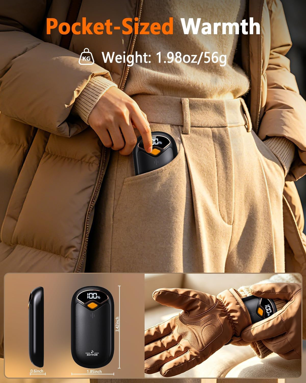 Rechargeable Hand Warmers with LED Digital Display, 2 Pack, Fast Heating
