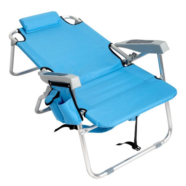 Blue Adjustable Beach Chair with Storage Cooler Pouch - Lightweight Portable Folding Chair