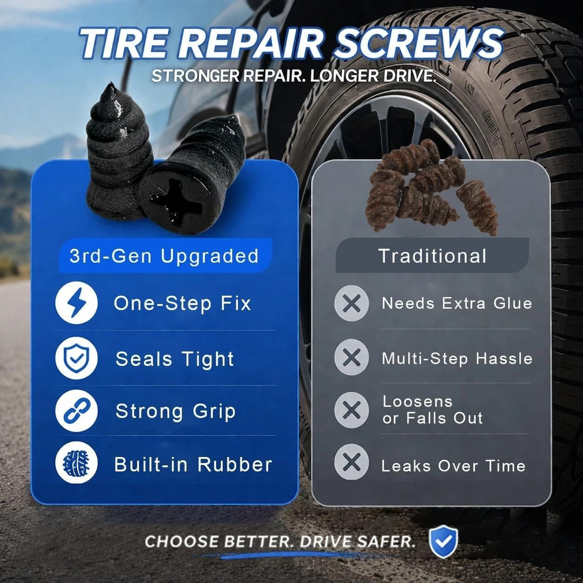 Self-Sealing Tire Repair Kit 61 Pcs for Cars, Motorcycles, Trucks