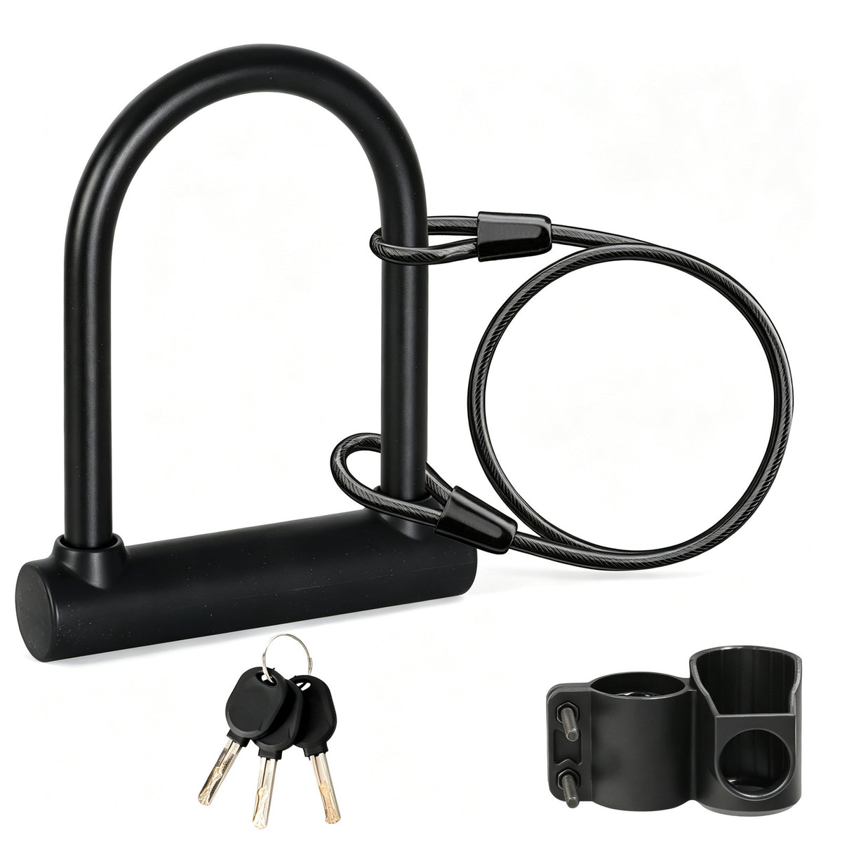 Heavy Duty Bike U Lock with 4ft Steel Cable Anti-Theft Bicycle Lock Alloy