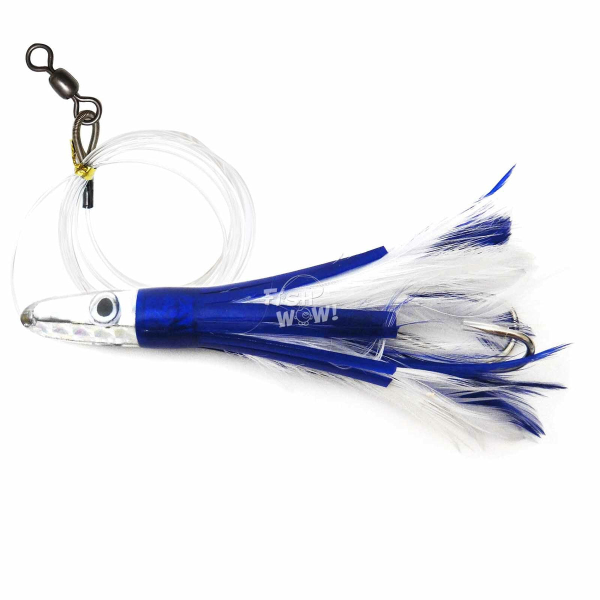 6-Inch Saltwater Tuna Feather Lure Double Hook Rigged Fishing Bait Set - Red & Blue