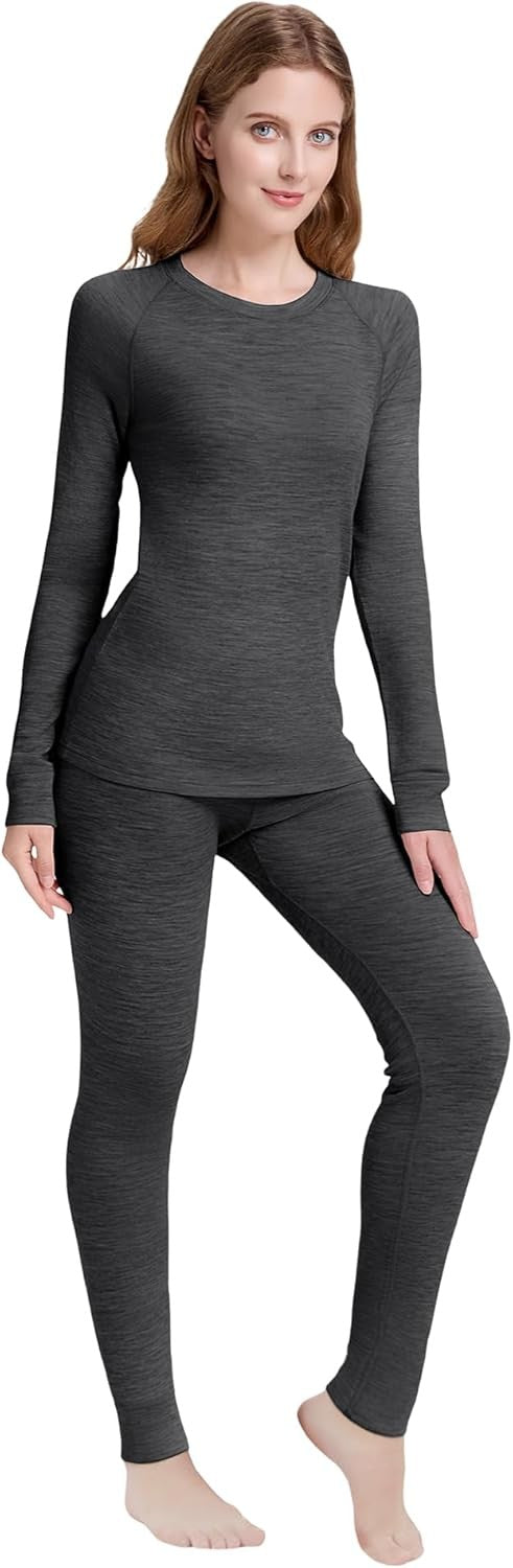 Women's Merino Wool Base Layer Sets Thermal Underwear Ski 2PC Top & Long Johns