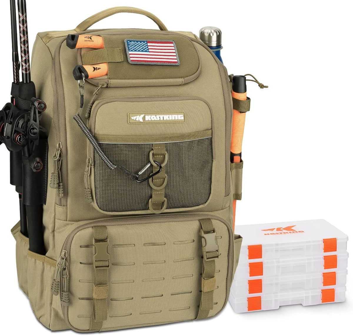 Fishing Tackle Backpack with Rod Holders 4 Tackle Boxes 40L Outdoor Bag