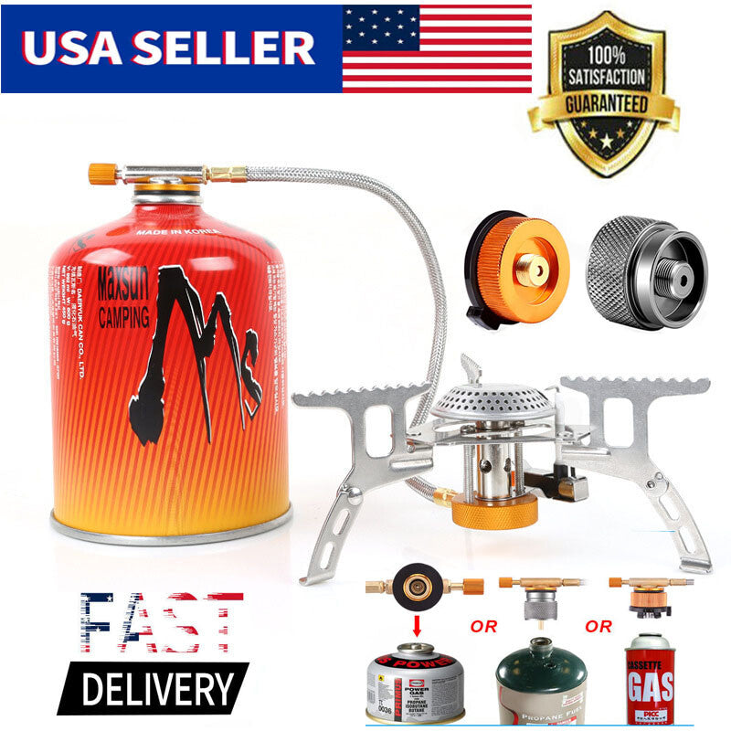 3900W Portable Camping Gas Stove with Propane Adapter, Windproof & Lightweight