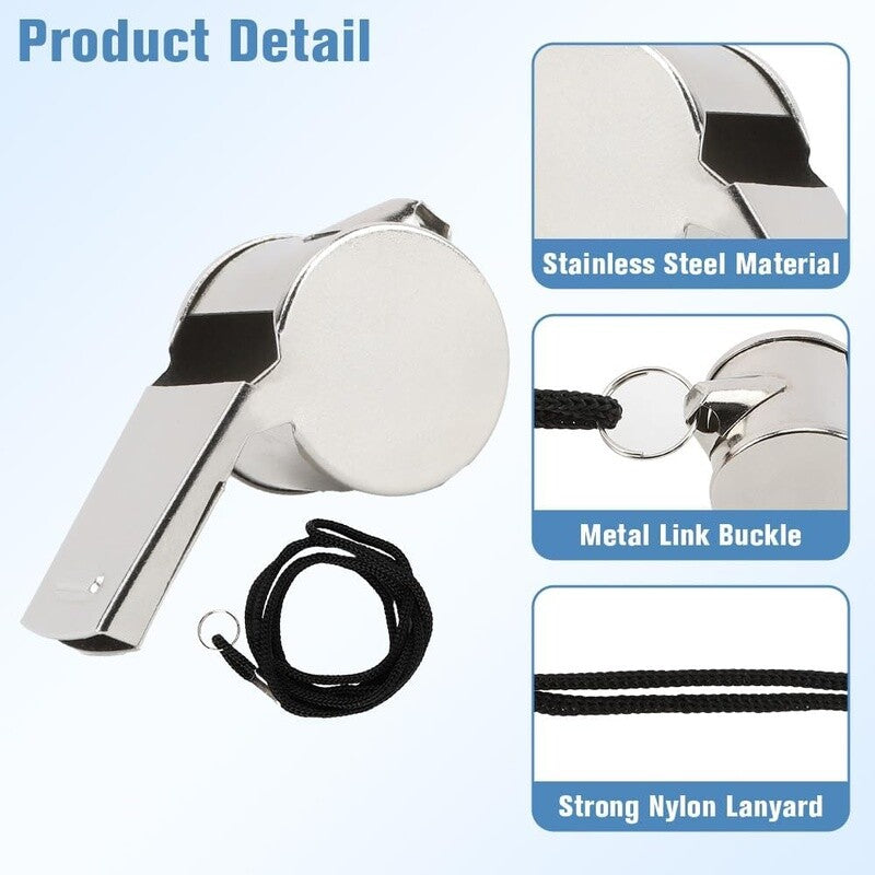 Stainless Steel Referee Whistle with Lanyard - Loud Emergency Coaching Tool