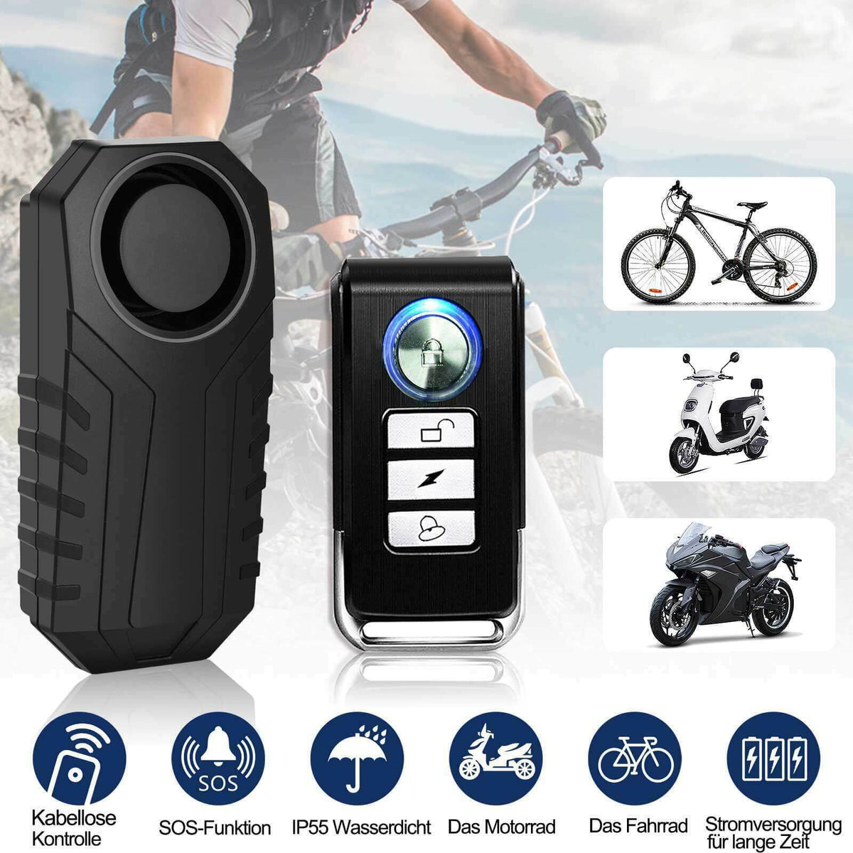 Wireless Bike Alarm with 113dB Loud Siren, Vibration Sensor & Remote Control