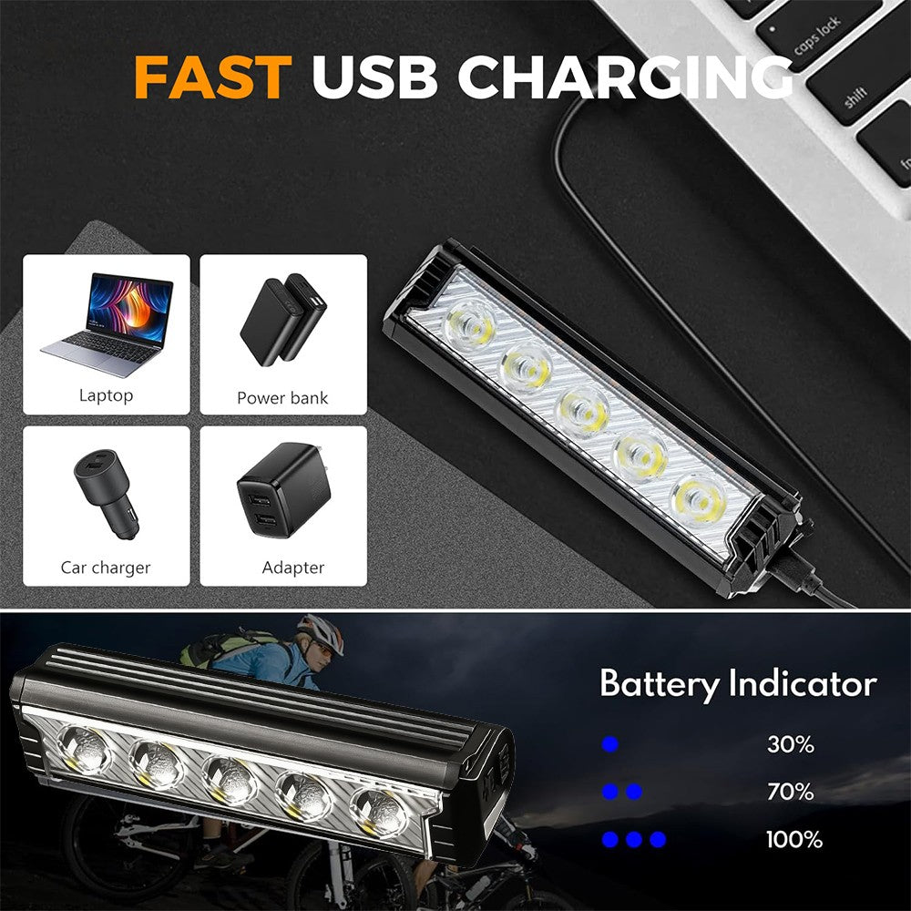 2500LM Rechargeable LED Bike Light Bar with 5 Modes and 4800mAh Battery
