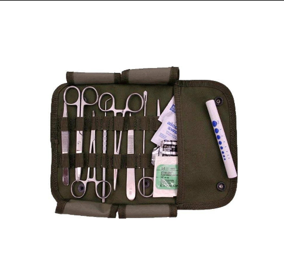 Military First Aid Kit with Green Canvas Pouch - Surgical Emergency Supply