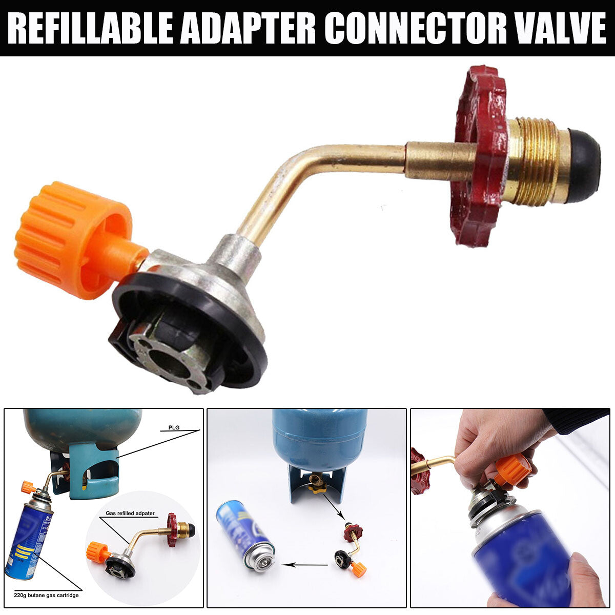 Butane Gas Refill Adapter Cylinder Tank Coupler Valve for Outdoor Camping BBQ
