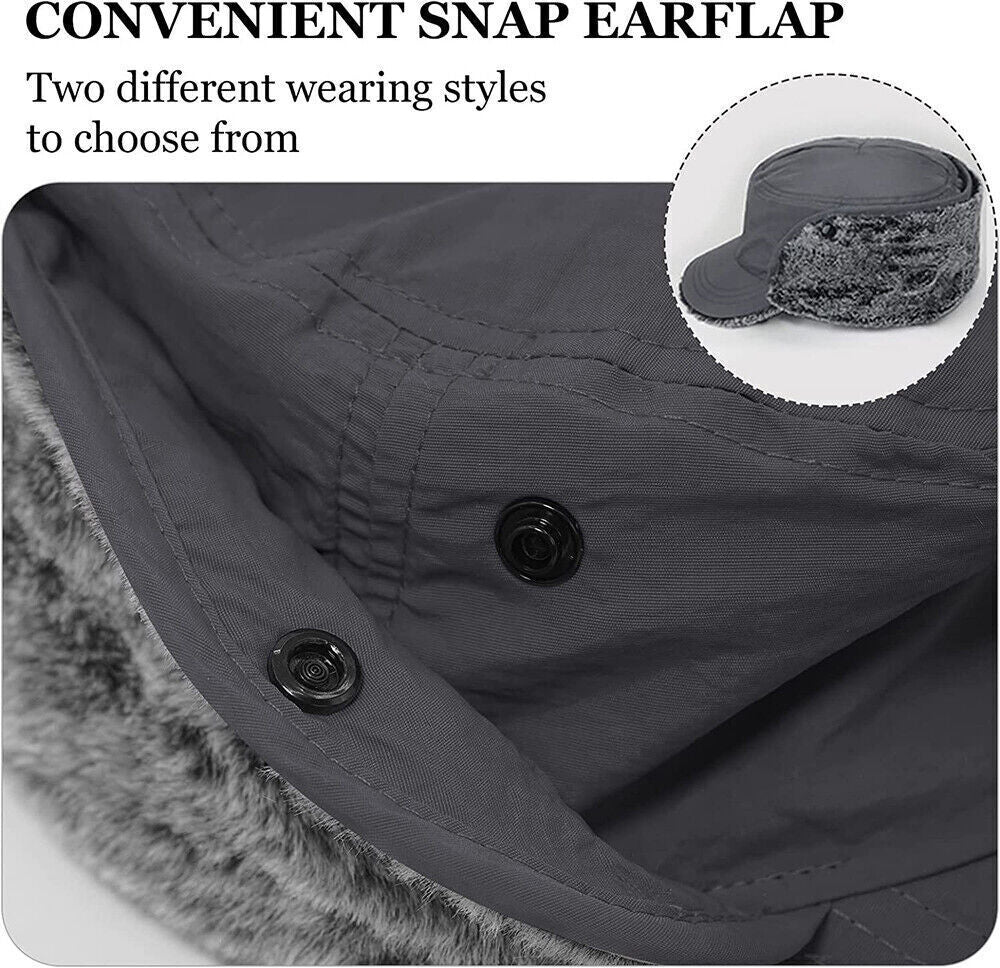 Men's Winter Windproof Ski Hat with Earflaps & Brim - Water-Resistant, Warm