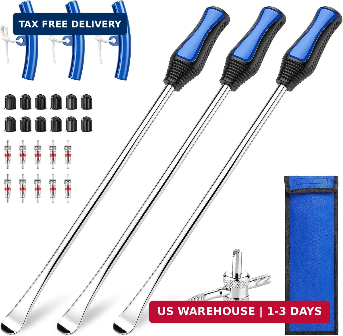 15 Inch Tire Removal Kit with 30 Tools for Motorcycle, Bicycle, Lawn Tractor - Heavy Duty Steel