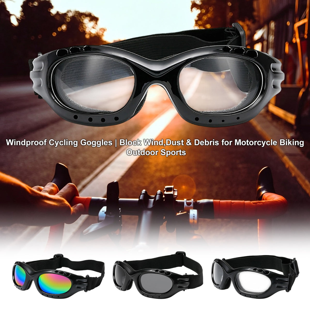 Cycling Skiing Riding Goggles Foam Padded UV400 Impact-Resistant Safety Glasses