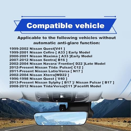 Interior Rear View Mirror Assembly Compatible with Nissan Rogue Altima NV1500 NV2500 NV3500