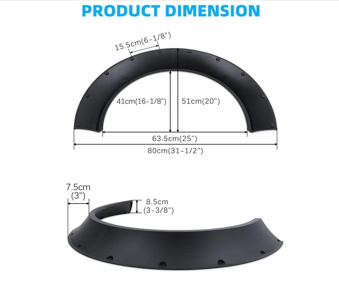 Universal 4PCS 4.5-inch Wide Car Fender Flares for SUVs and Trucks