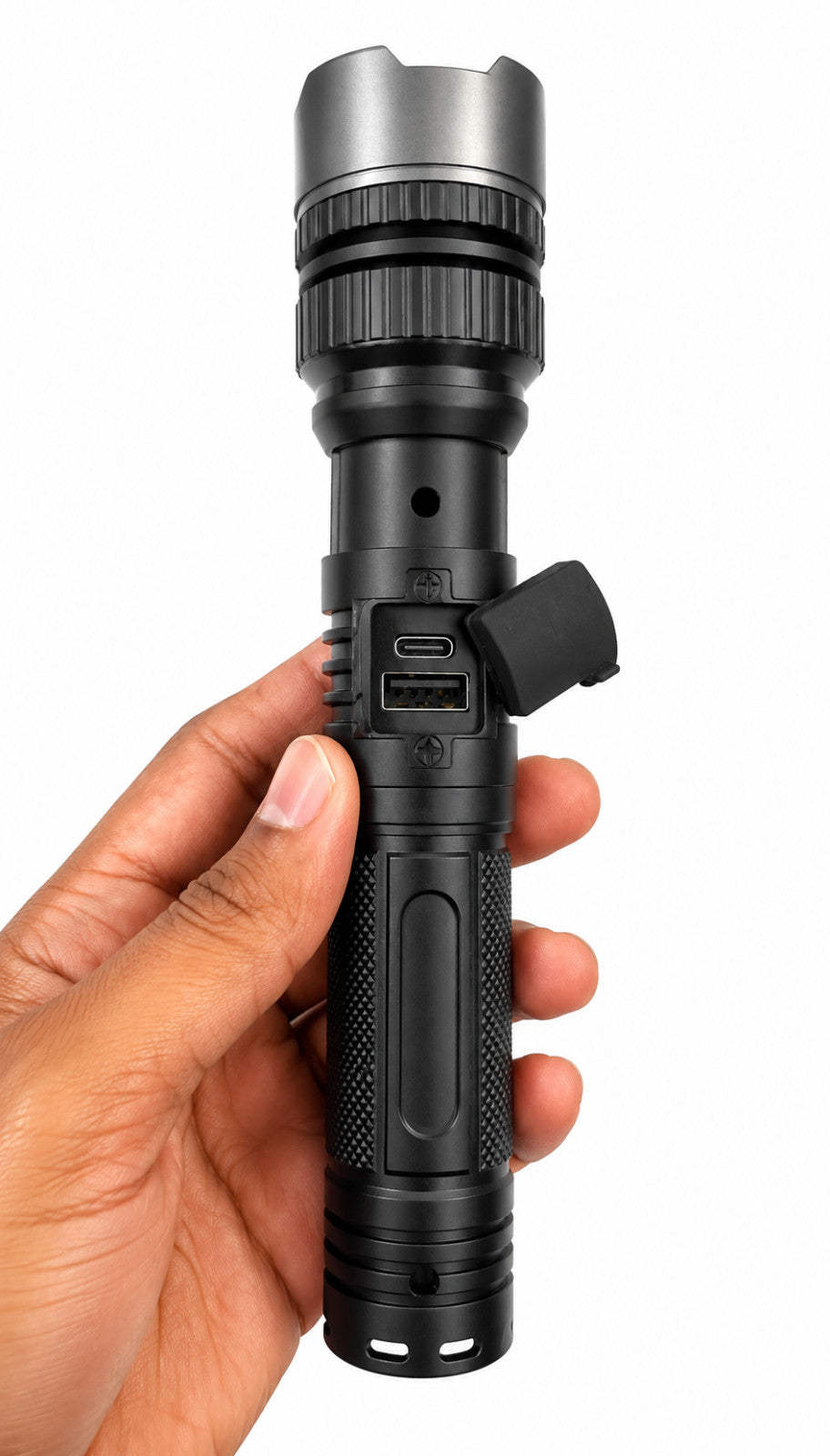 Rechargeable LED Tactical Flashlight Set with LCD Display & Power Bank - 4 Pack