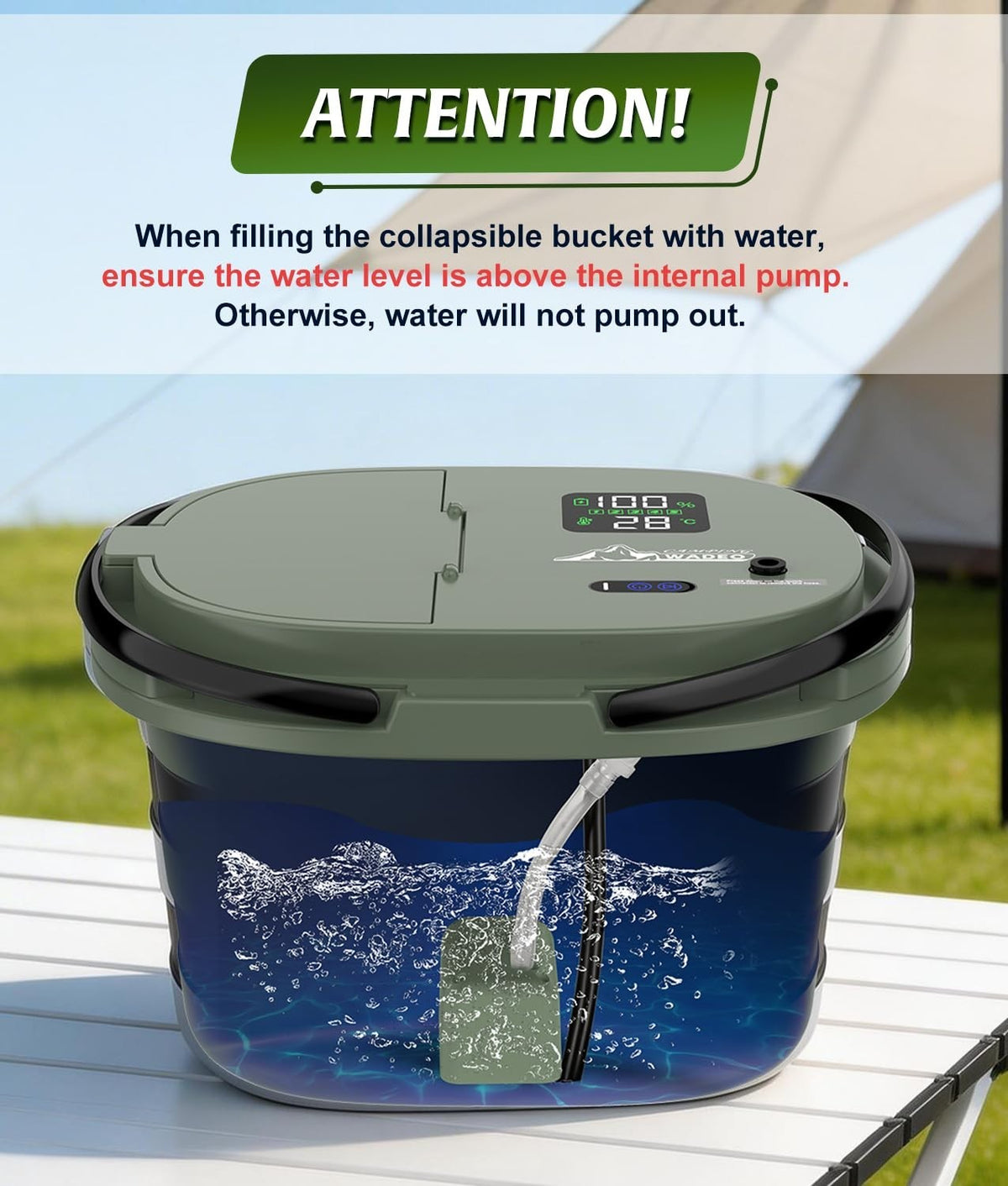 Portable Camping Shower with 20L Water Bucket, 5-Speed Pump & LED Display