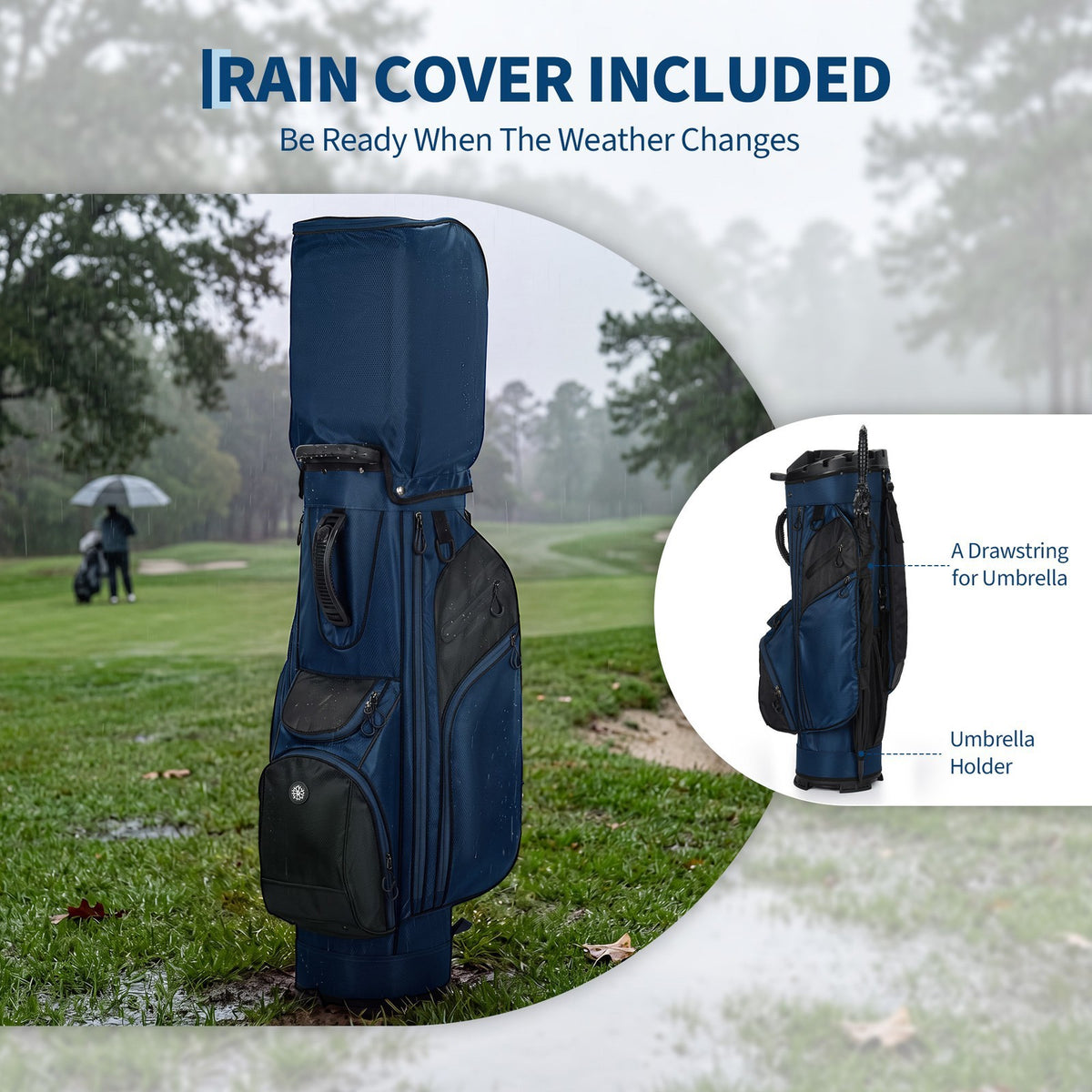 Lightweight 14-Way Golf Cart Bag with Full-Length Dividers Cooler Pocket & Rain Cover