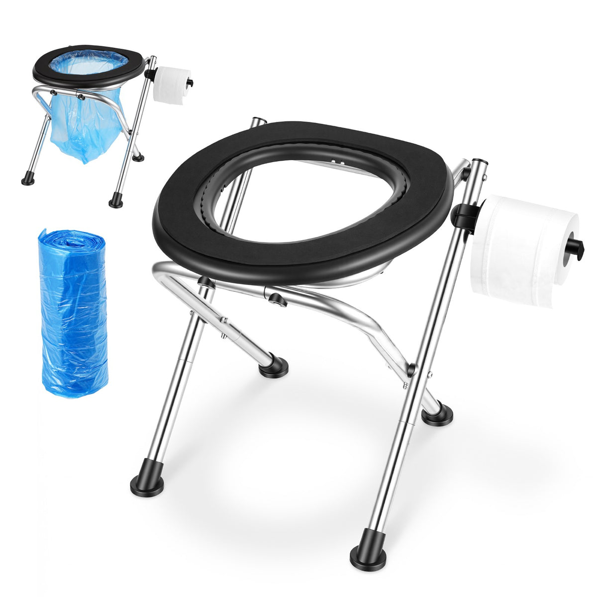 Portable Folding Toilet Chair 350 lbs Capacity for Camping Travel & Emergency Use