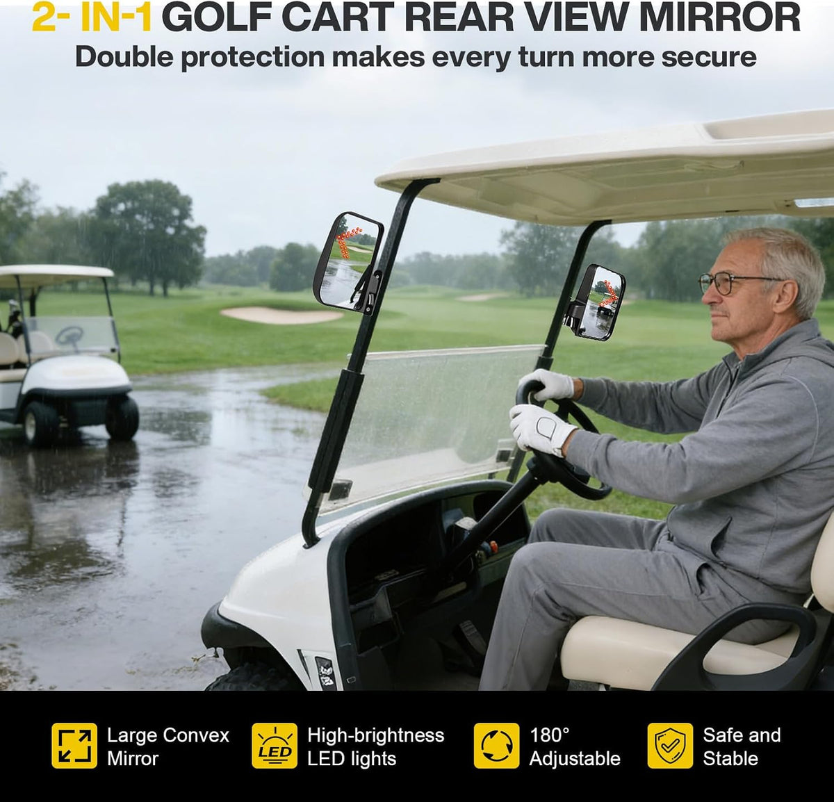 Universal Golf Cart Rear View Mirrors with Turn Signal Lights, Folding Side Mirrors for Club Car EZGO Yamaha Kandi