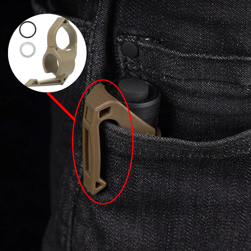 Tactical Flashlight Ring Holder with Clip for 1-Inch Flashlights, Portable and Durable