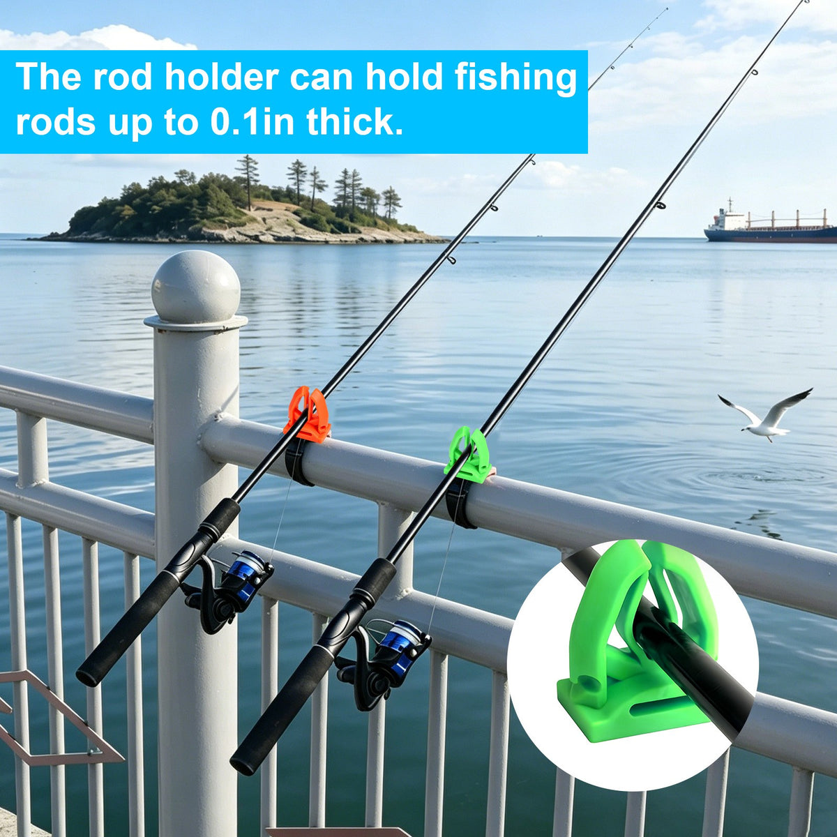 Fishing Rod Holder Rail Mount Clips Adjustable Silicone Straps Set of 4
