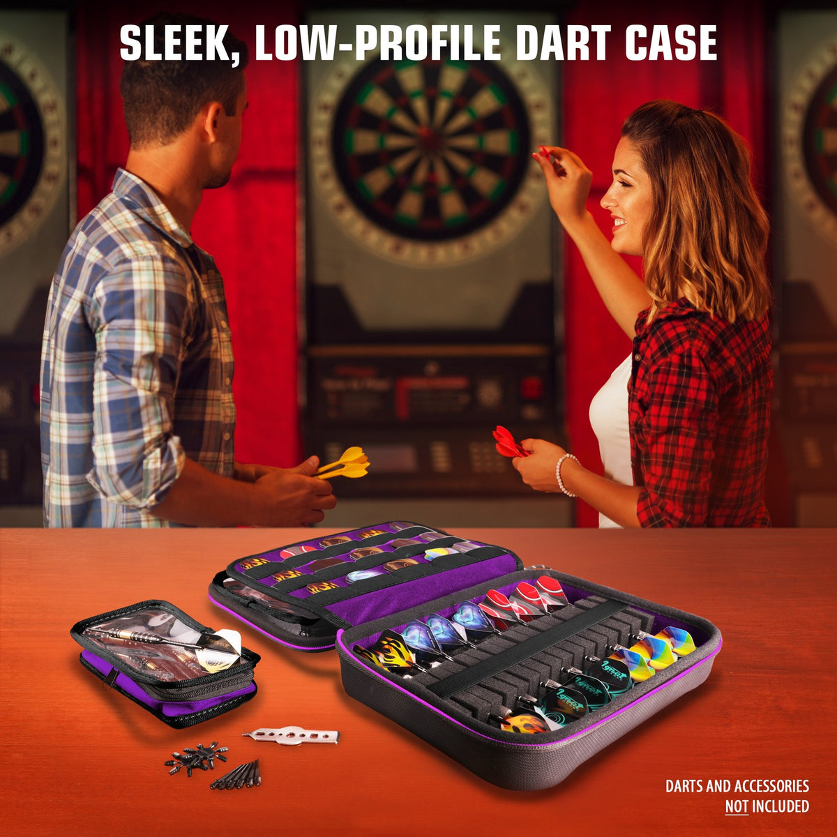 XL Hard Shell Dart Case - Holds 15 Darts & Accessories (Purple) for Steel & Soft Tip