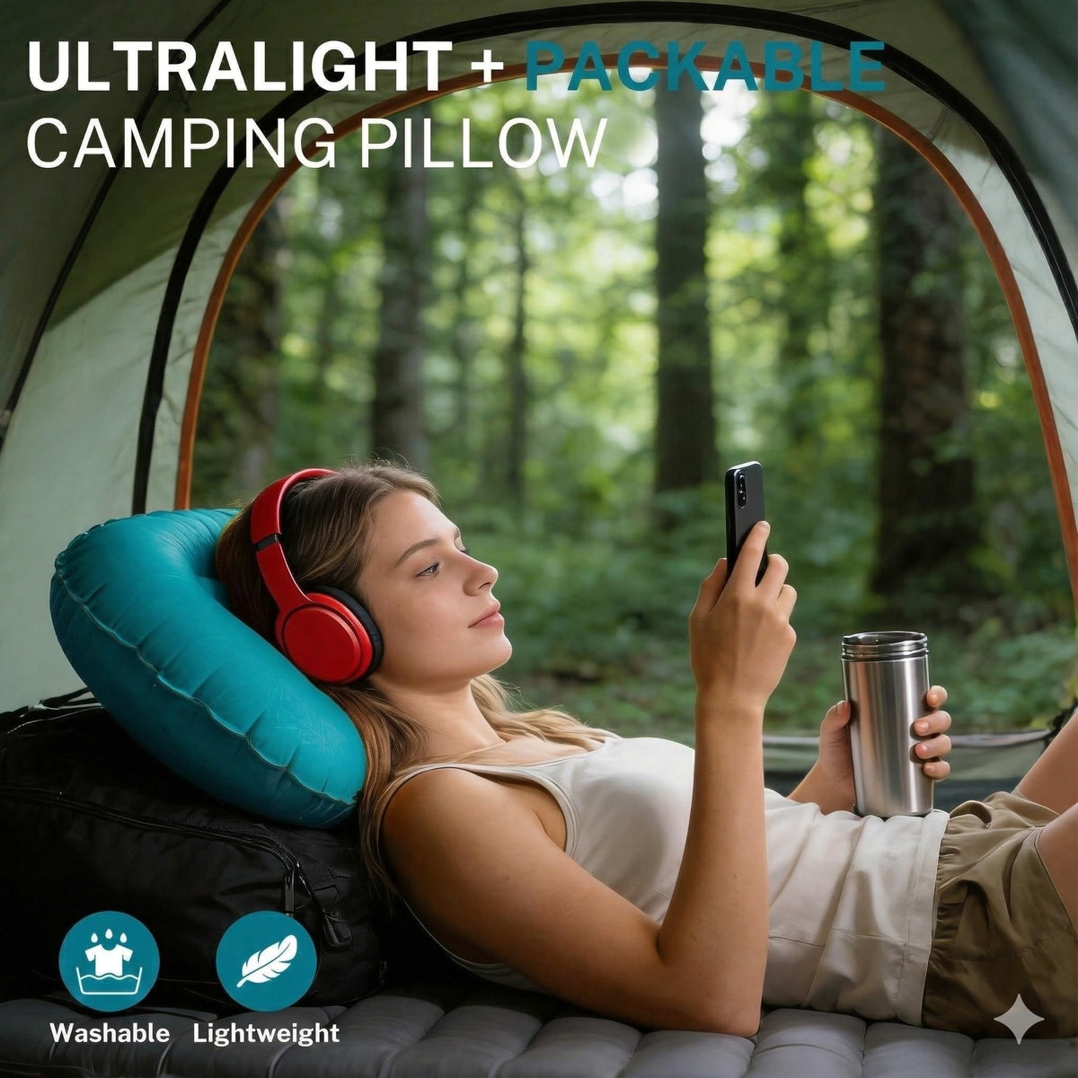 Ultralight Inflatable Camping Pillow with Neck Support - Compact Waterproof