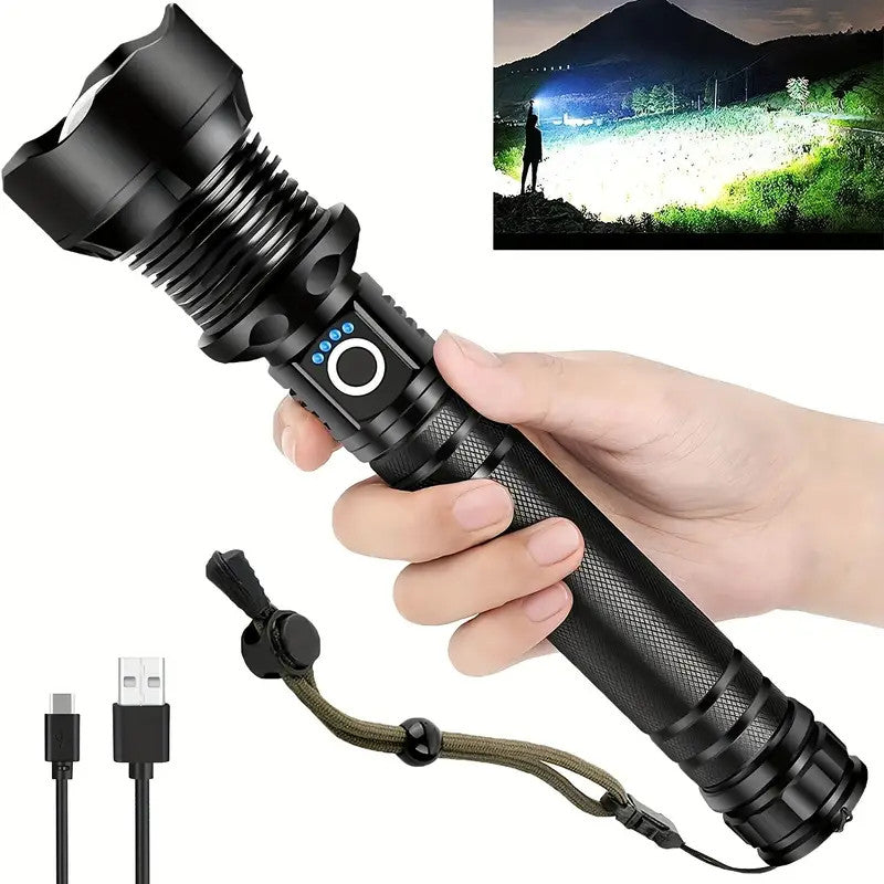 Super Bright Rechargeable LED Flashlight 90000 Lumens Tactical Torch with Zoom