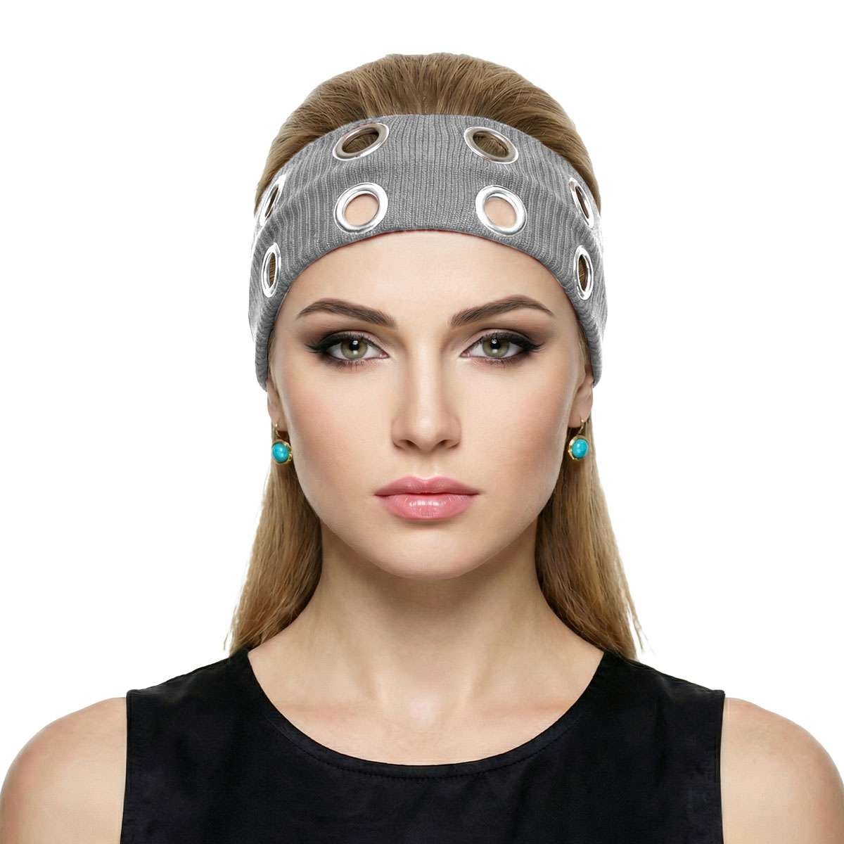 Wide Elastic Hair Band with Metal Grommets - Punk Edgy Headwear