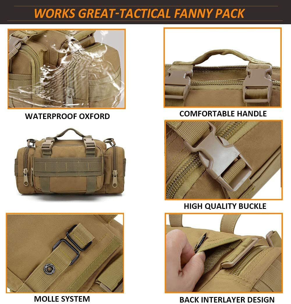 Military Waist Bag Molle Waterproof Fanny Pack Utility Pouch for Outdoor