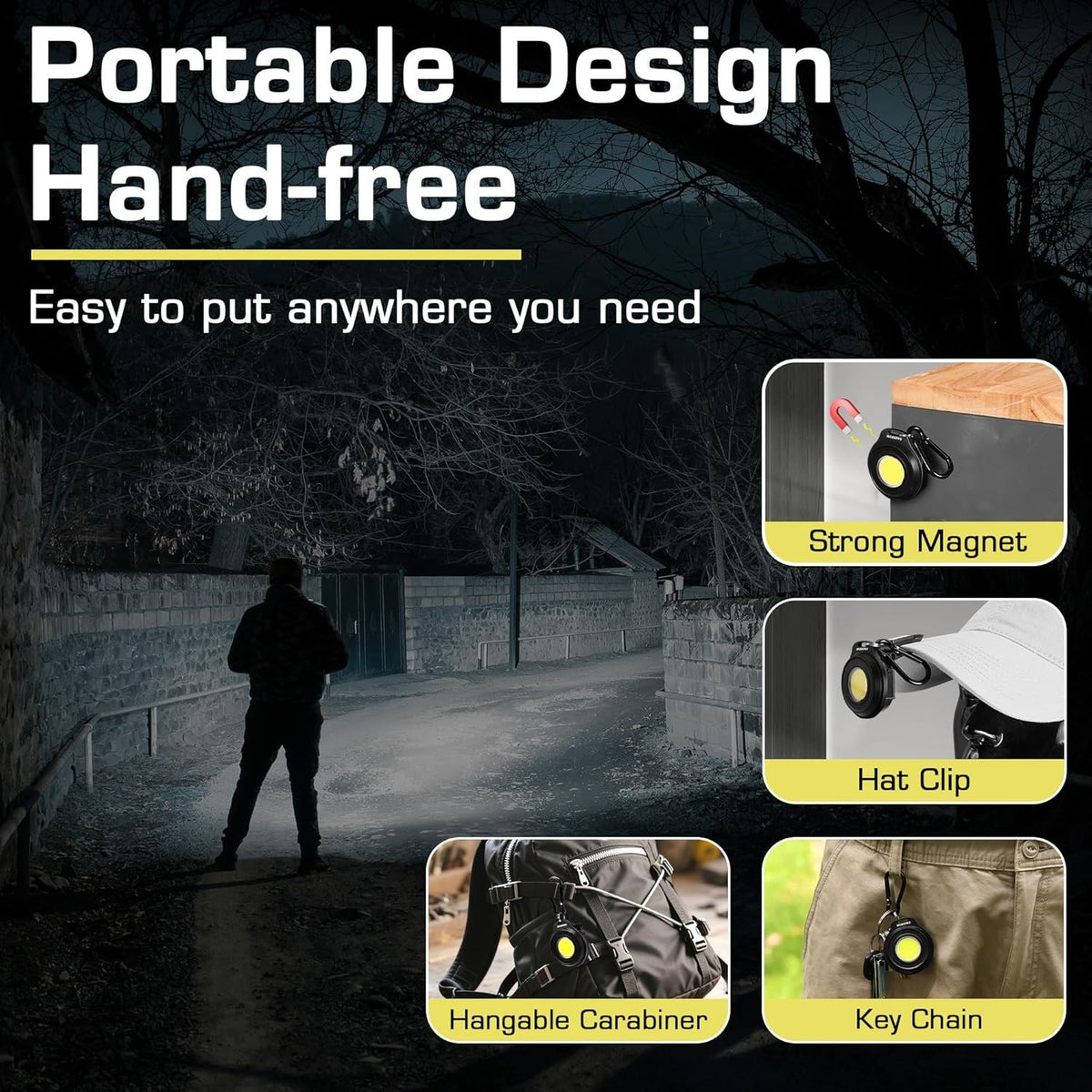 Magnetic Keychain Flashlight with 3 Light Modes, USB-C Rechargeable, Clip & Magnetic Base