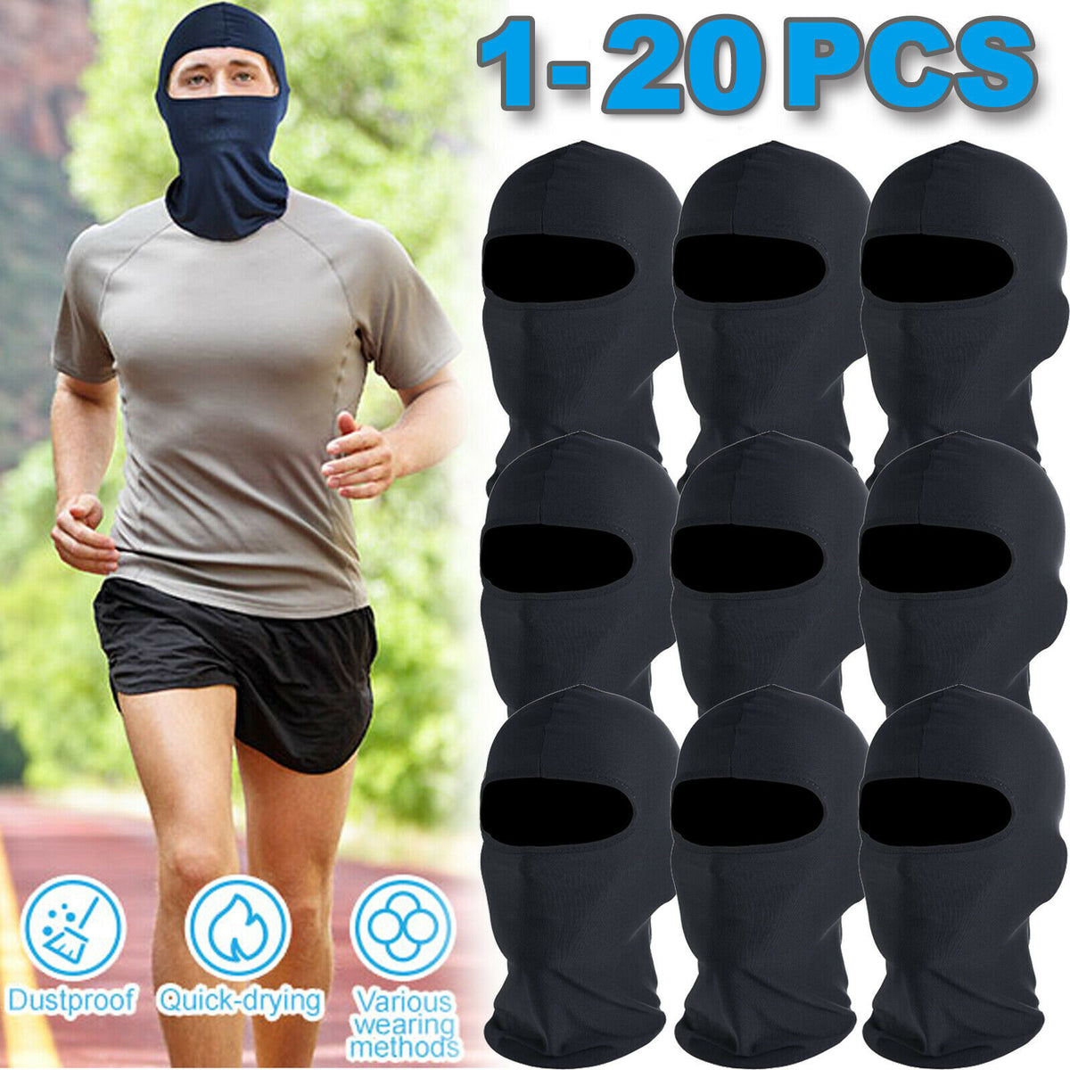 UV Protection Tactical Balaclava Full Face Mask for Motorcycle Cycling - Multi-Pack