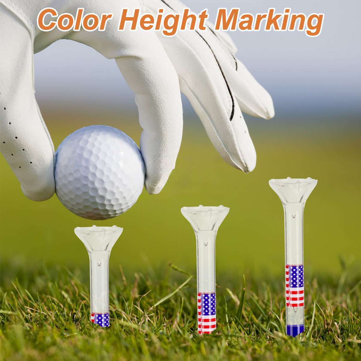 50PCS Transparent Acrylic Golf Tees with American Flag Design - Unbreakable & Durable