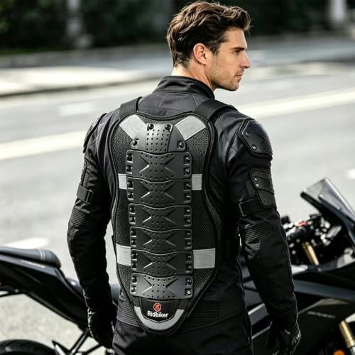 Motorcycle Chest Protector Body Armor Vest with Spine Protection XL Black