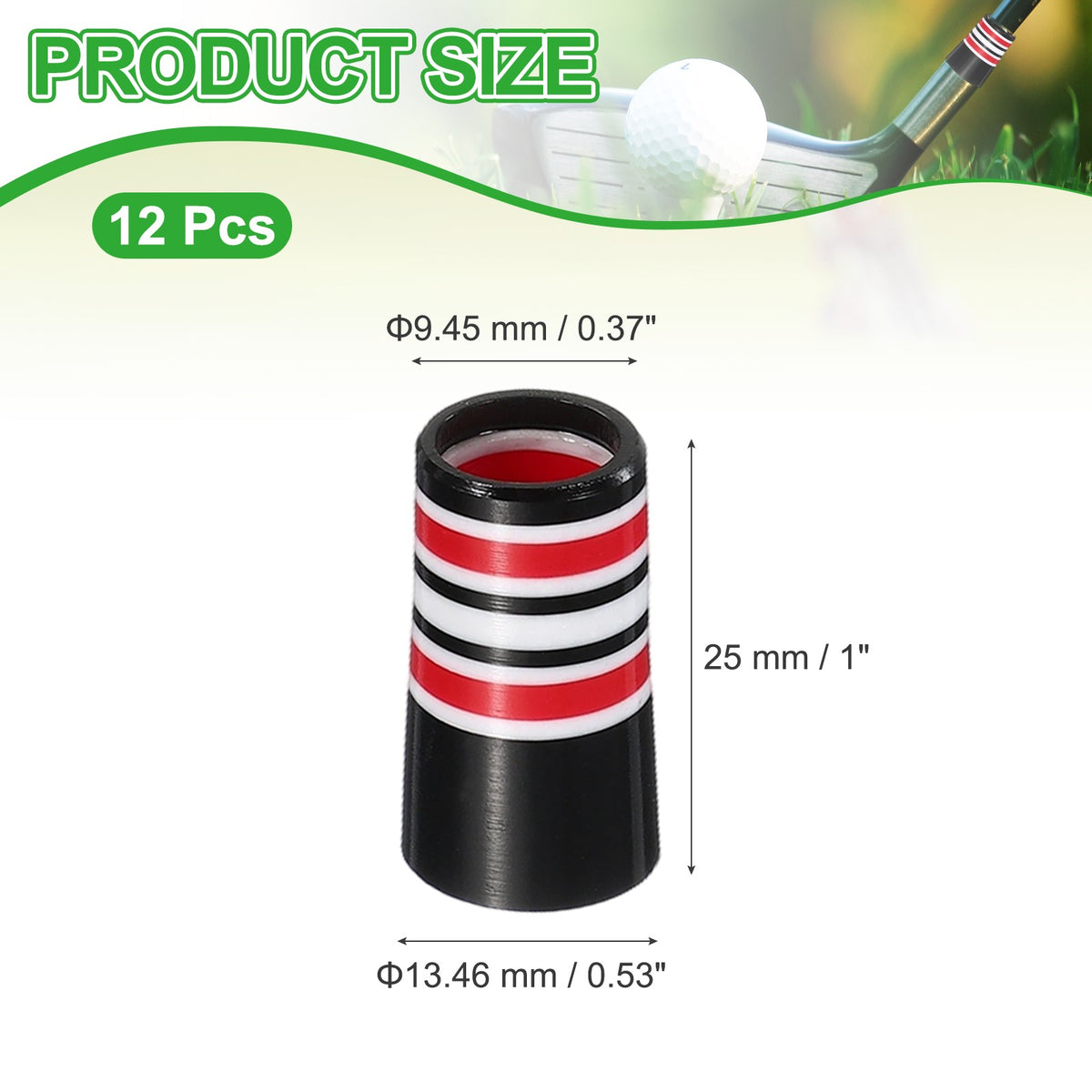 Golf Ferrules 25mm Taper Tip Set - Red, 12 Pack for Iron Club Repair