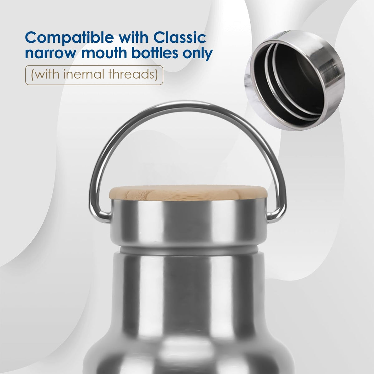 Stainless Steel and Bamboo Bottle Cap Compatible with Klean Kanteen Narrow Mouth