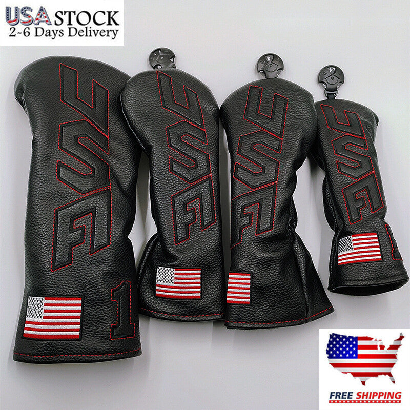 Golf Club Headcover Set Driver Fairway Hybrid Waterproof PU Leather